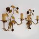 Pair of vintage wall lights with gold metal foliage flowers, 1960s