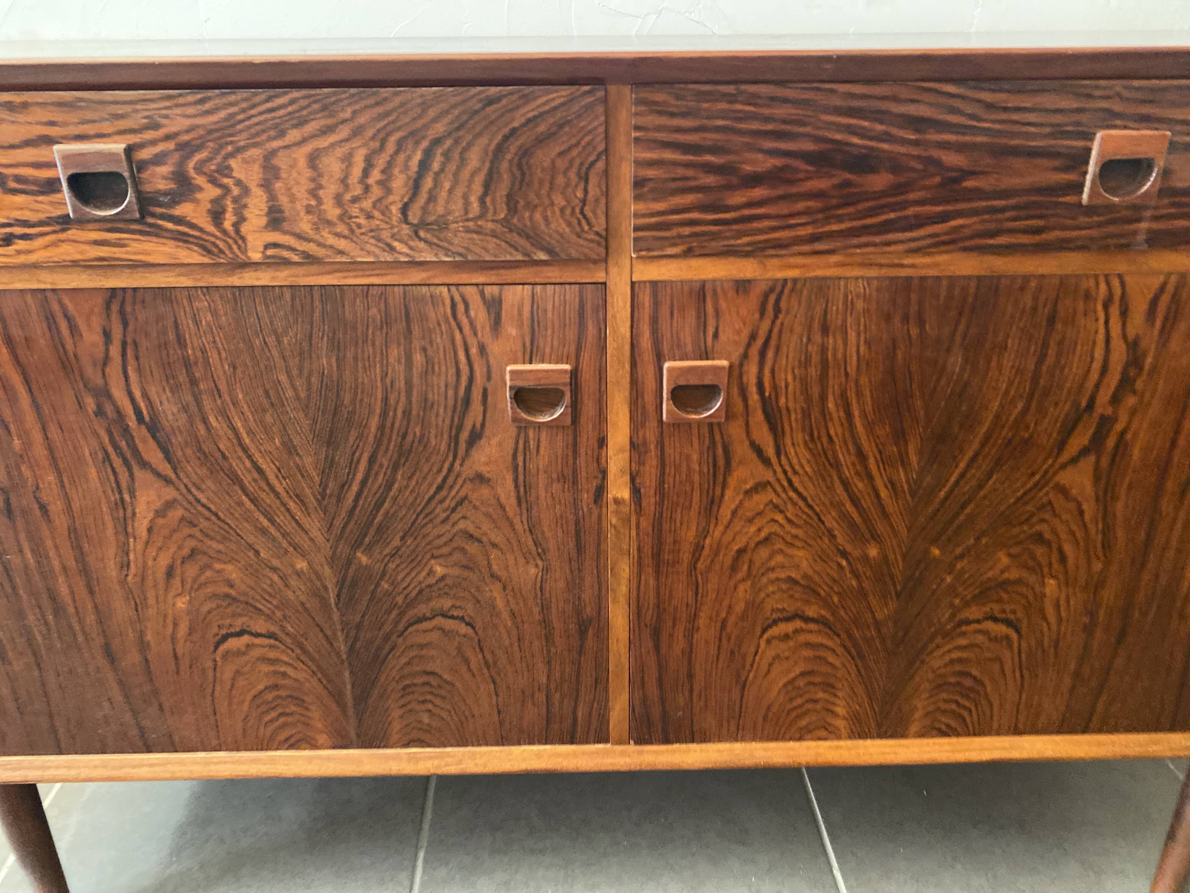 Scandinavian rosewood sideboard with 2 drawers by Eric Brouer for Mobelfabrik 1970