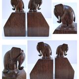 Pair of stylized elephant bookends in solid wood