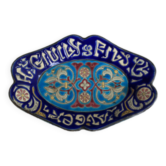 Oblong bowl in Longwy earthenware with art deco style pattern