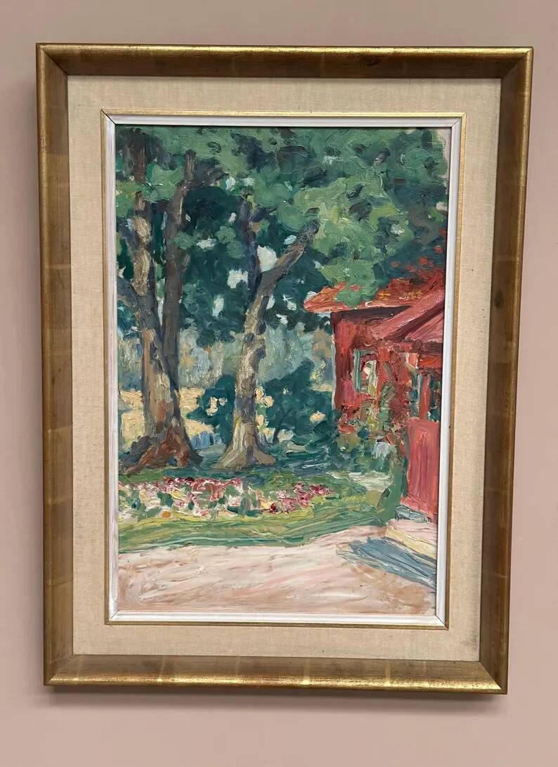Original Swedish Oil on Panel – “House in Naantali” by John Rosenqvist – Signed – Vintage and Framed – 56.5 × 42 cm (22.2" × 16.5")