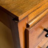 Commode vintage en chêne 4 tiroirs pied compas