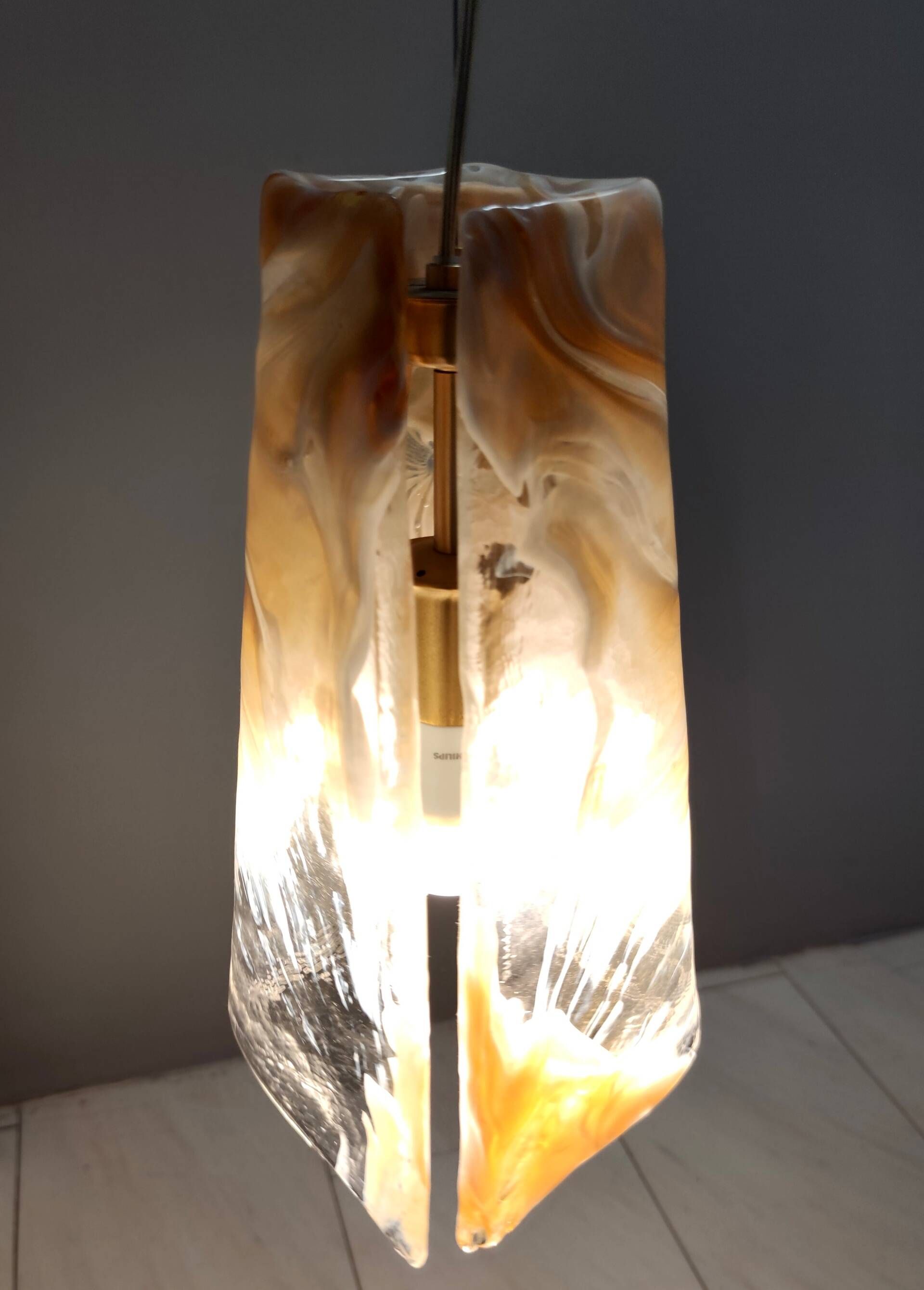 Postmodern Orange Murano Glass and Brass Pendant by La Murrina, Italy, 1980