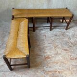 Banc bois et paille rustique