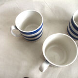 Set de 6 tasses à thé et soucoupe en faïence à rayures bleues