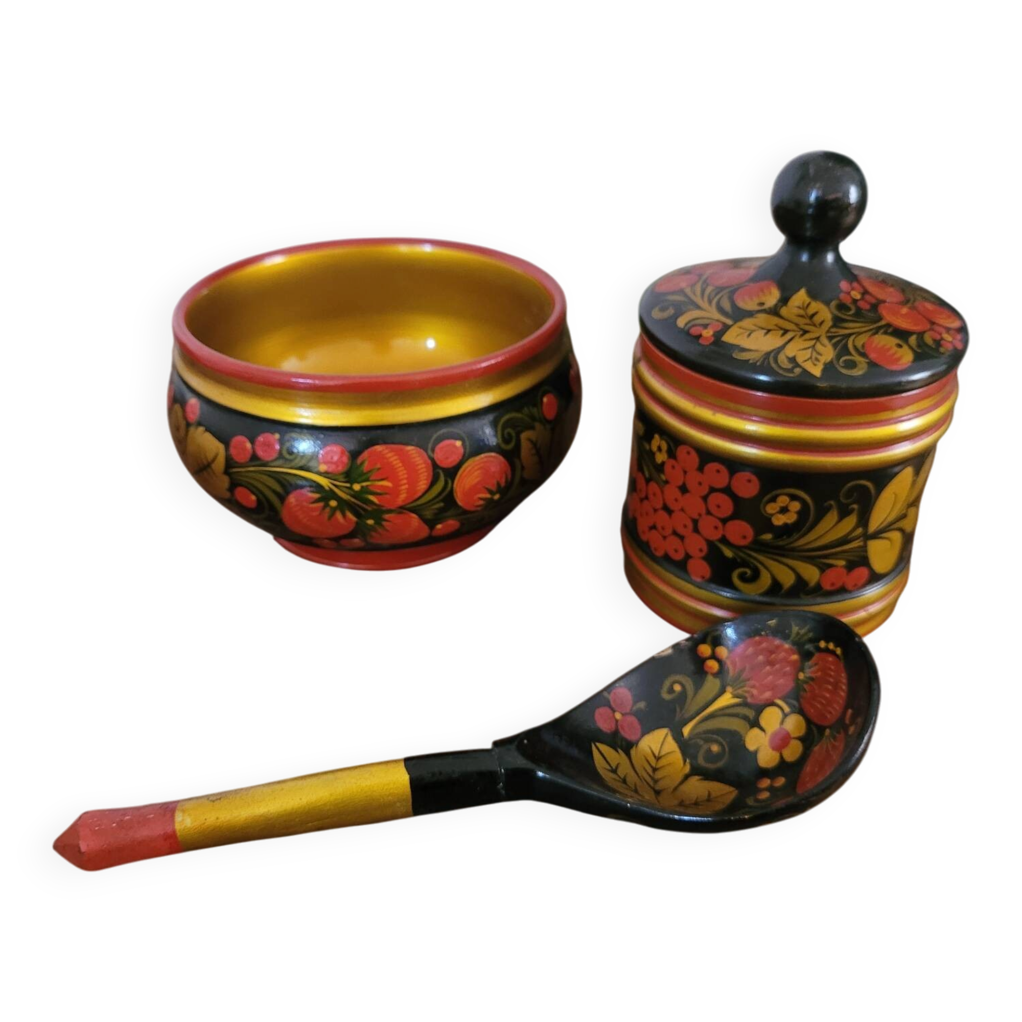 Ensemble bol, pot et cuillère Khokhloma