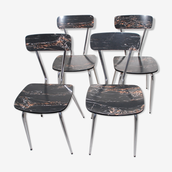 Série 4 chaises en formica noir effet marbre