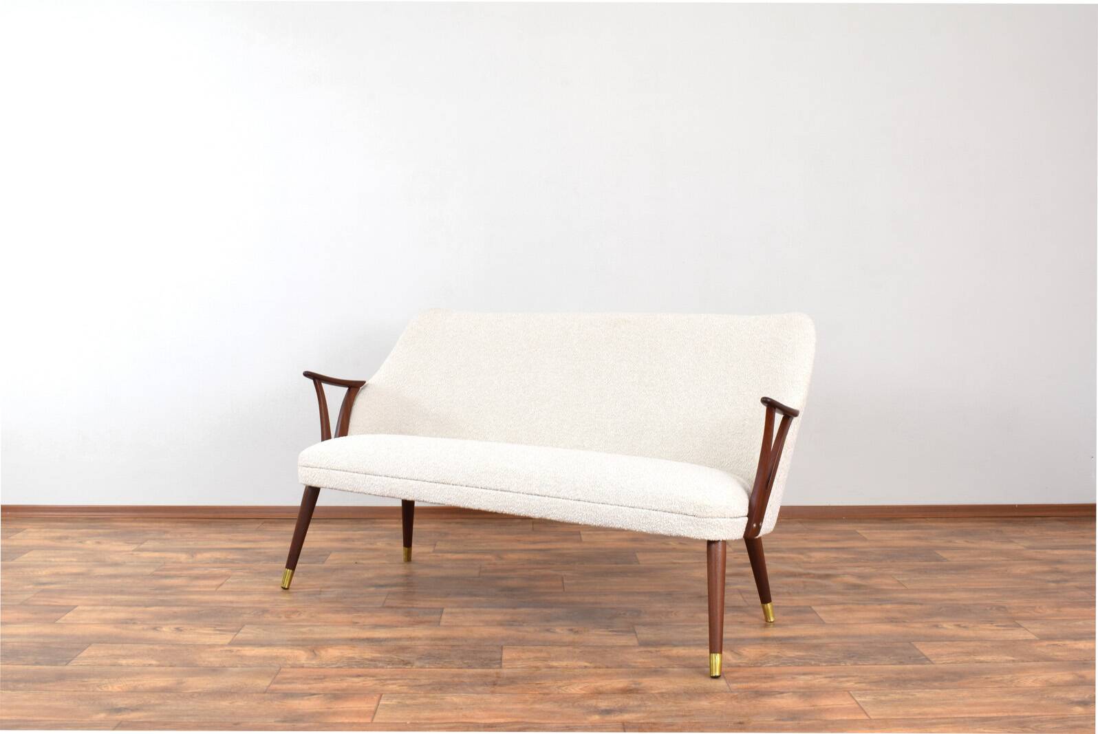 Mid-Century Norwegian Teak & Boucle Sofa, 1960s.