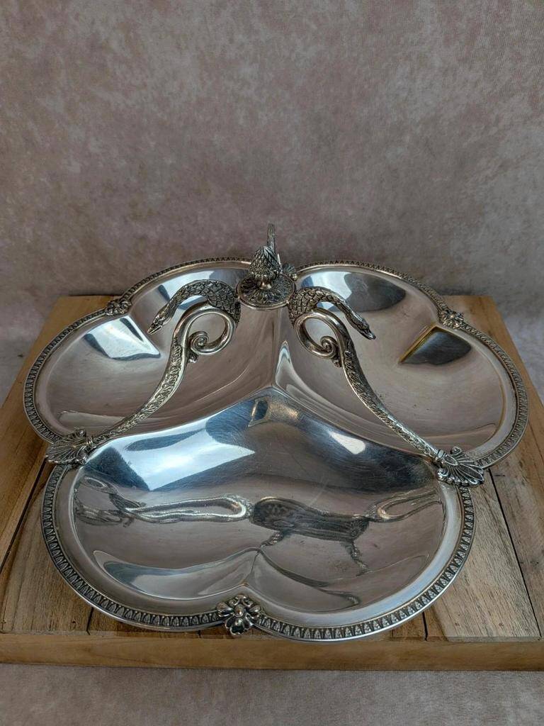 Antique hors d'oeuvre server Roux-Marquiand – Silver-plated – Swan decoration