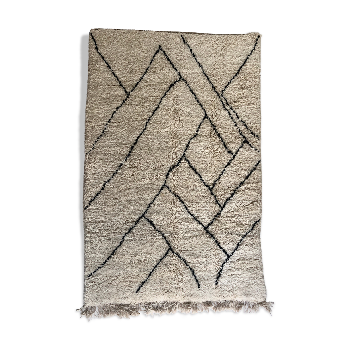 Moroccan Berber carpet Beni Ouarain with black graphic patterns 2,36x1.55m