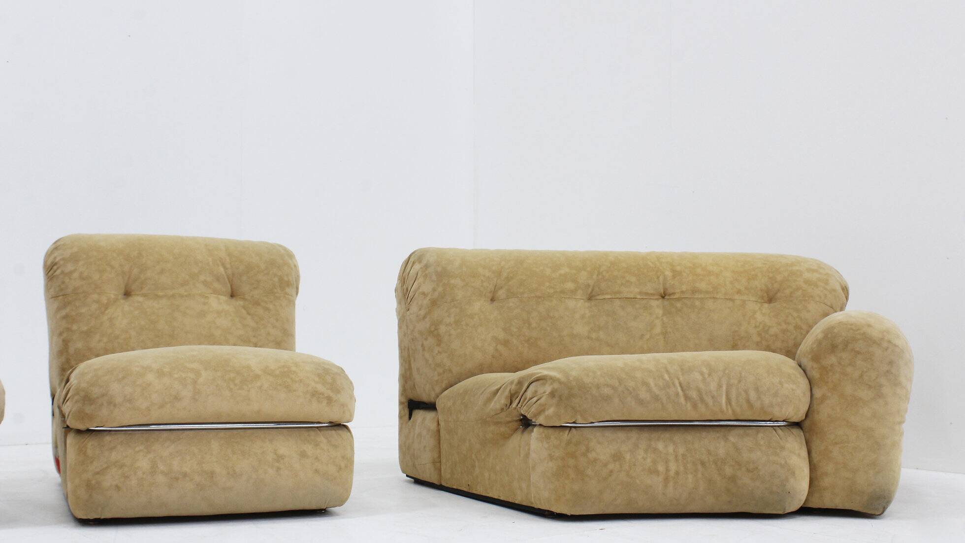 Vintage Italian curved modular chrome sofa 1970s