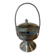 Antique sugar bowl / footed server – Engraved glass & metal mount