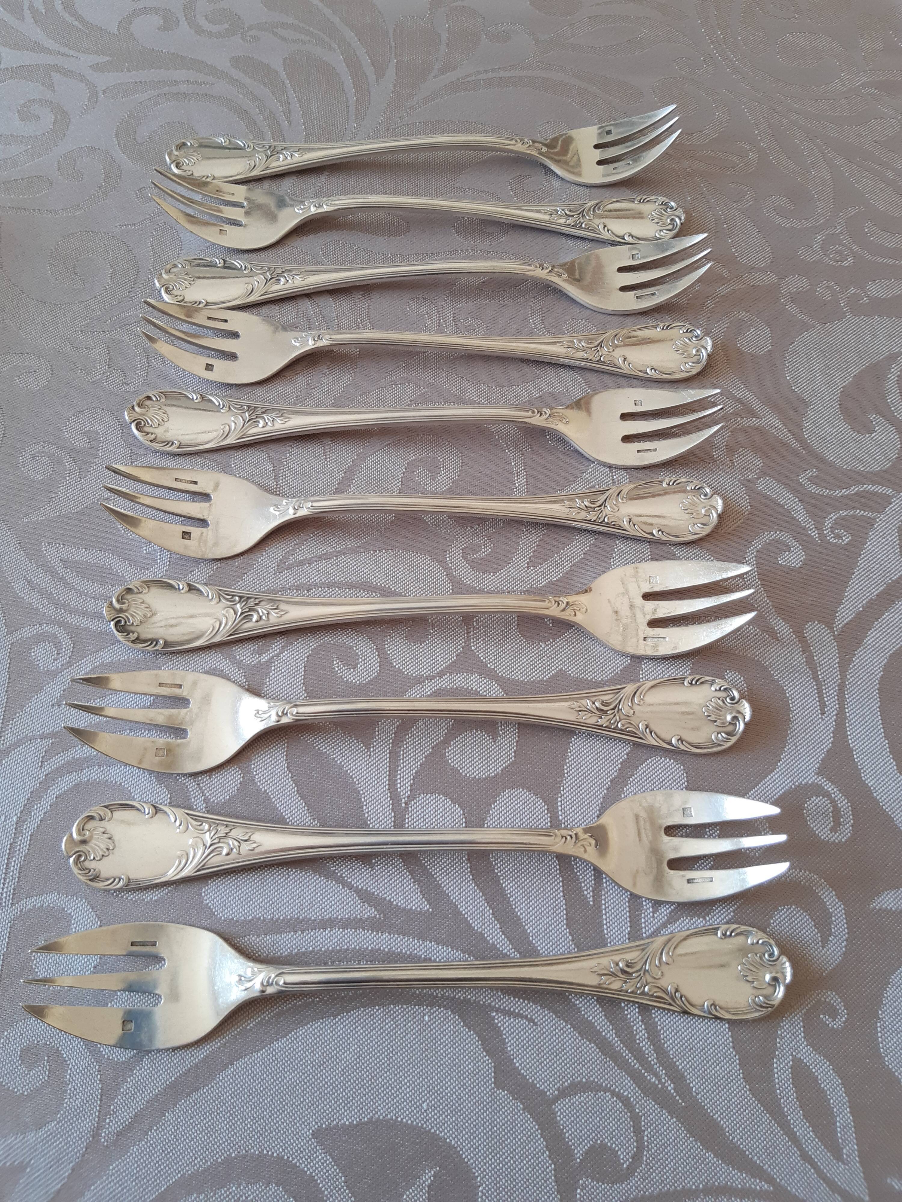 Christofle Marly, 10 silver metal oyster forks