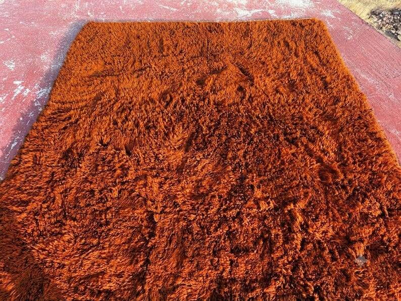 Moroccan Berber rug orange terracotta 300x200 cm – plain handmade rug