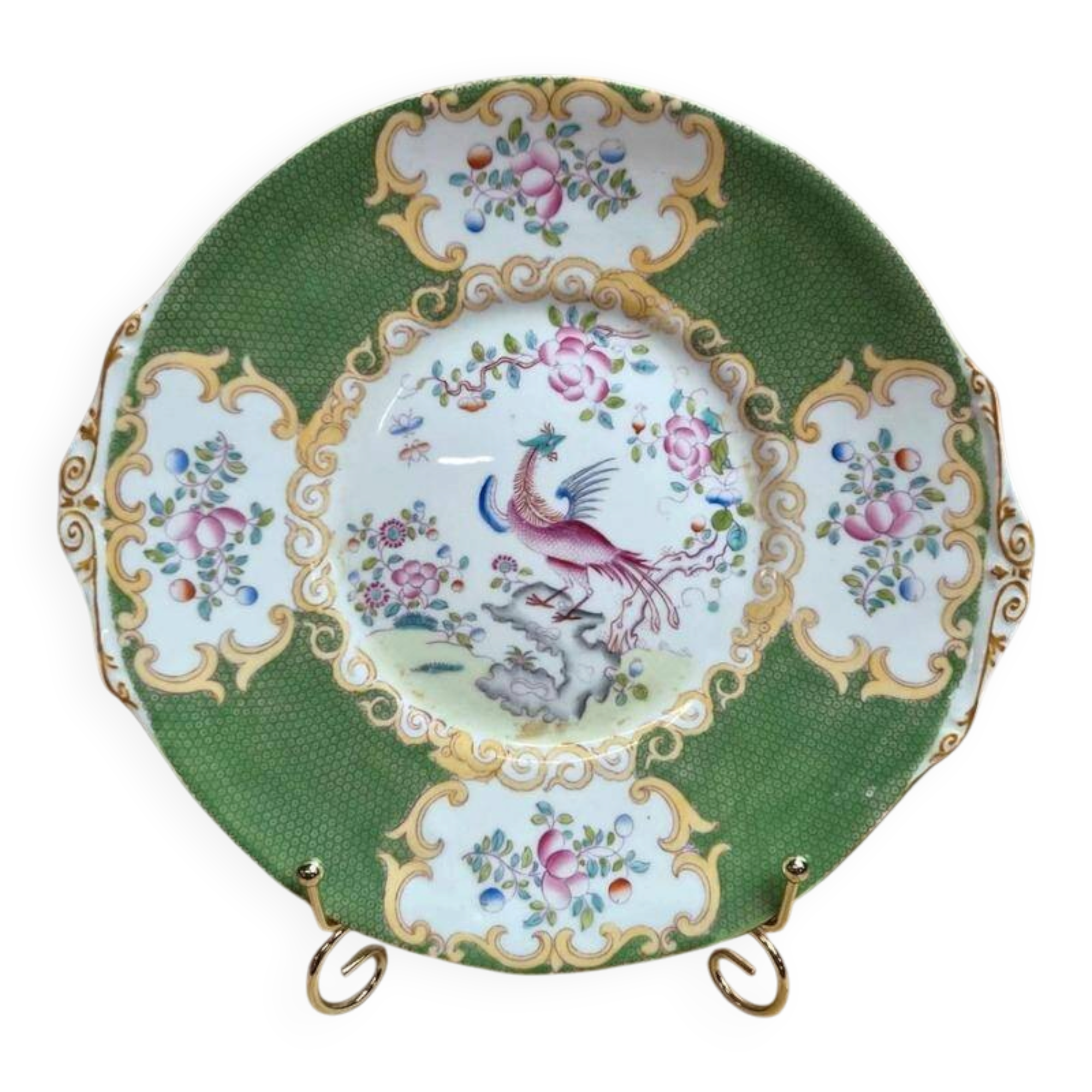 Mintons Green Cockatrice Cake Plate 4863 – Antique English Porcelain