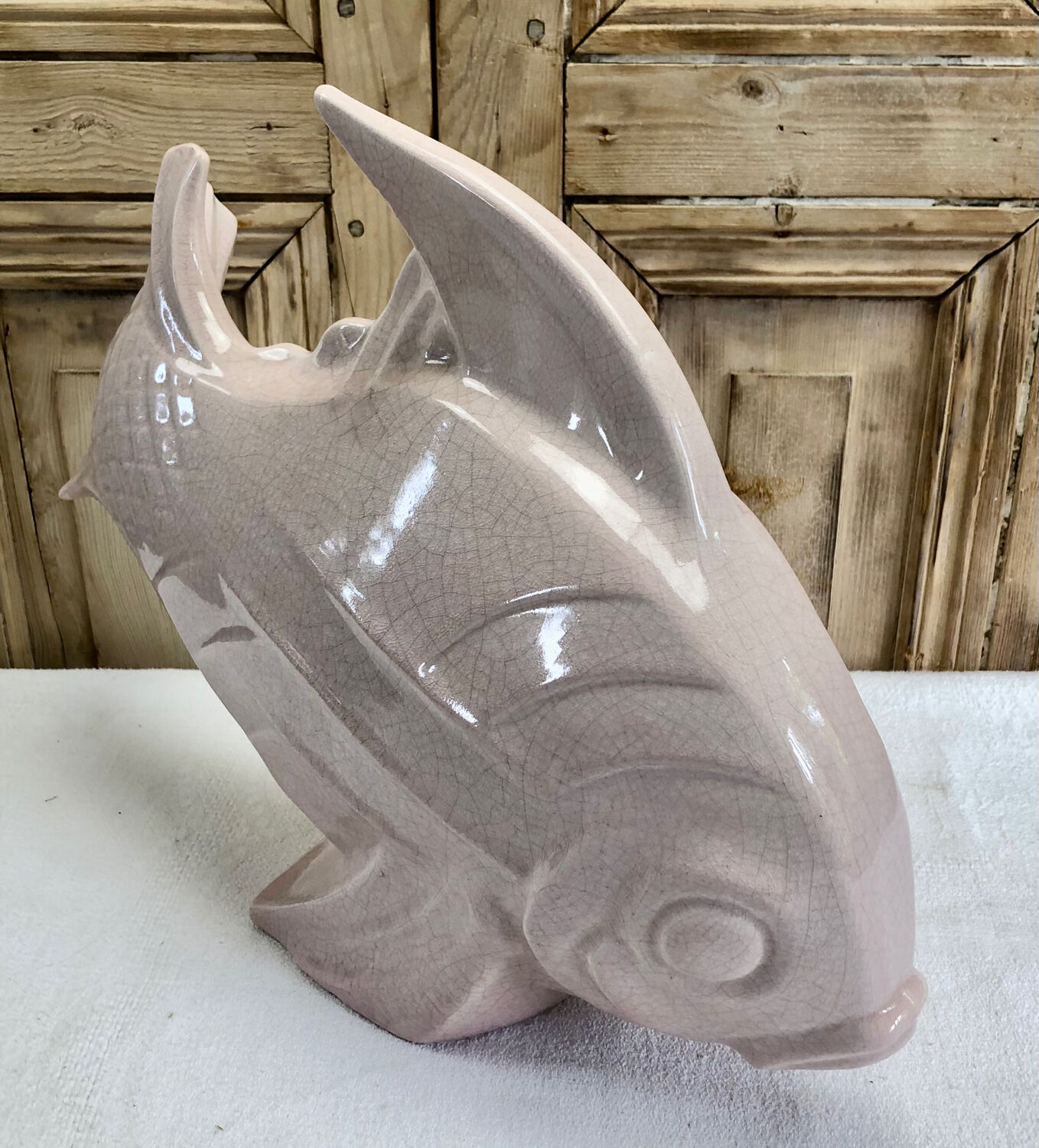 Sculpture poisson craquelé Art Déco céramique Le Jan