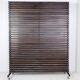 Slatted wood panel room divider or slatted coat rack with 10 mobile hooks