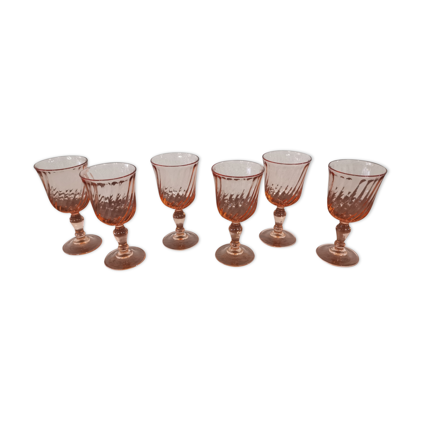 Set of 6 pink twisted white wine glasses "Rosaline" Luminarc France