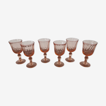 Set of 6 pink twisted white wine glasses "Rosaline" Luminarc France