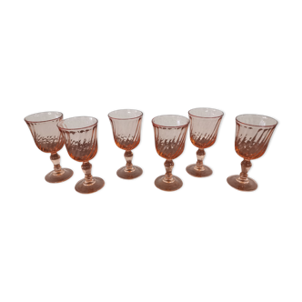 Set of 6 pink twisted white wine glasses "Rosaline" Luminarc France