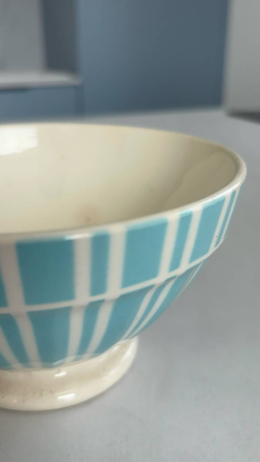 Antique bowl digoin france | blue striped earthenware bowl | collectible tableware