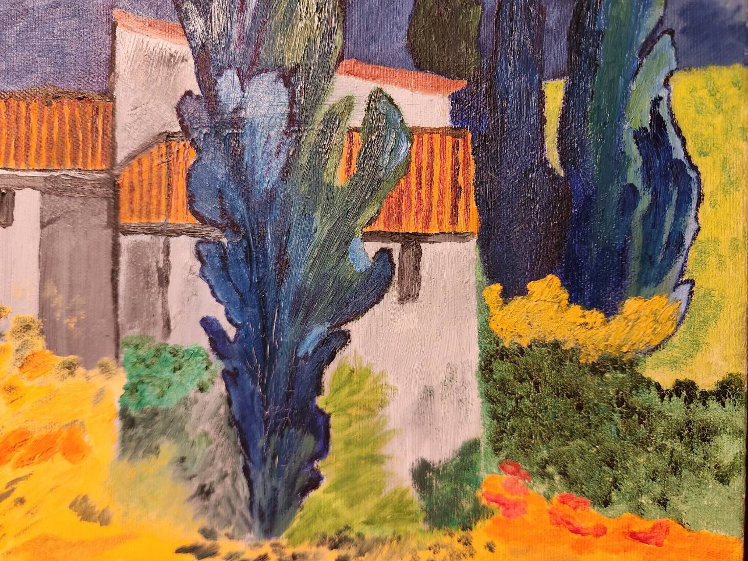 Naive painting Provençal landscape oil on canvas signed