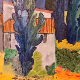 Naive painting Provençal landscape oil on canvas signed