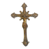 Crucifix suspendu en laiton gravé ouvragé, croix chrétienne, Jésus-Christ
