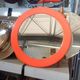 Vintage orange round mirror SYLA – Pop Art / Space Age 70s – Ø 46 cm