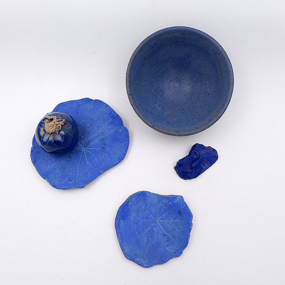 Set of Cobalt blue ceramics "Fond d'Atelier" - N.Lebrun - Belgium 1970s
