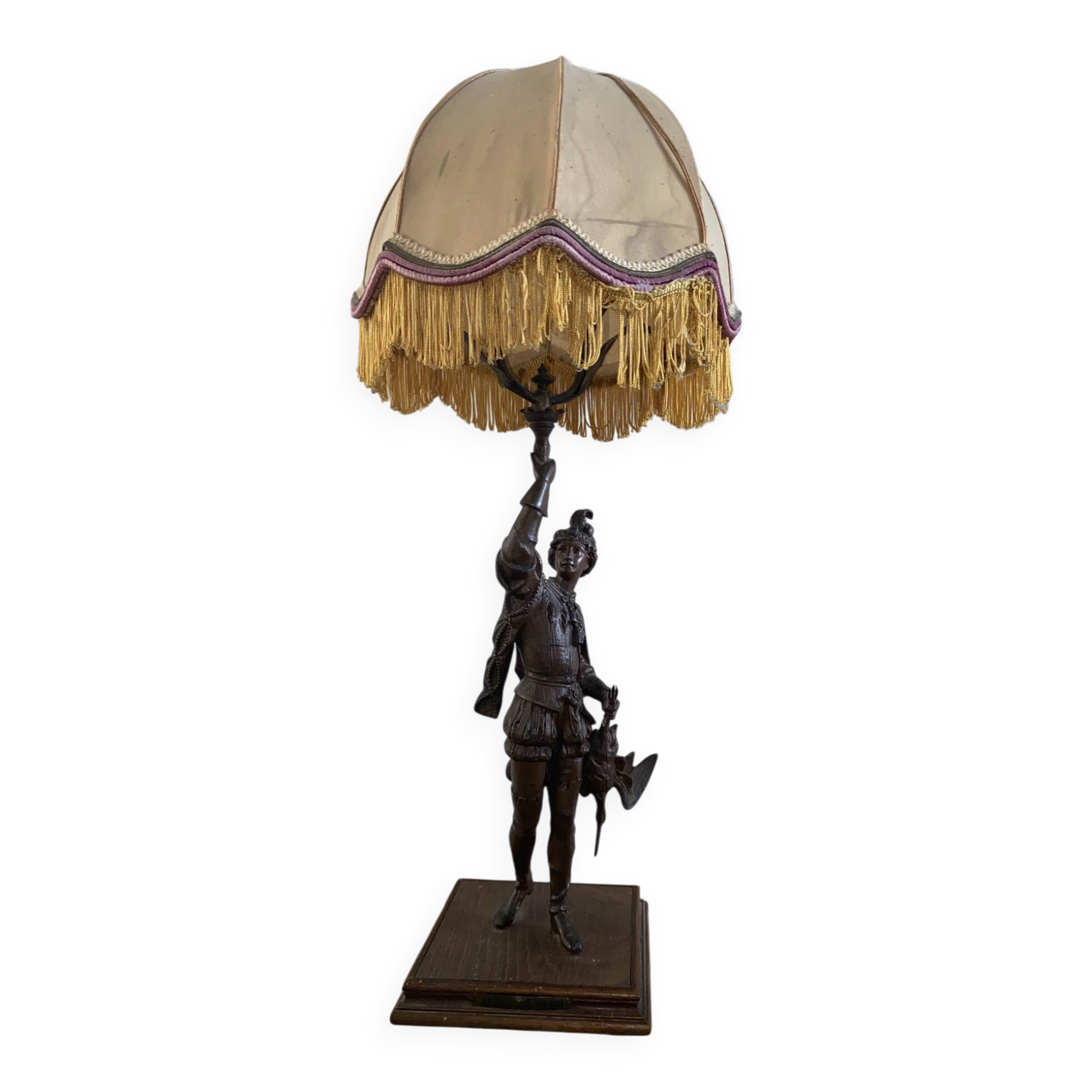 Antique statue lamp "The Hunt Louis XIII" signed LSF