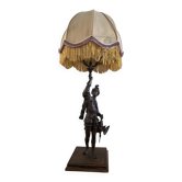 Lampe statuaire ancienne « La Chasse Louis XIII » signée LSF