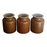 A set of 3 vintage glazed stoneware vases for indoor use.