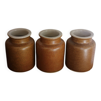 A set of 3 vintage glazed stoneware vases for indoor use.