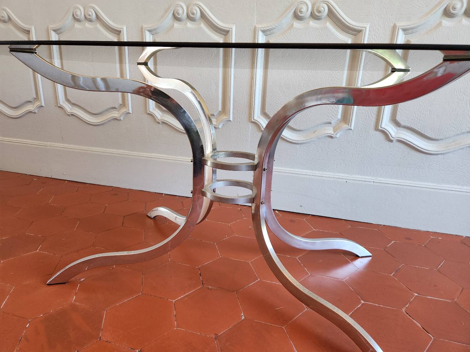 70s chrome and smoked glass dining table