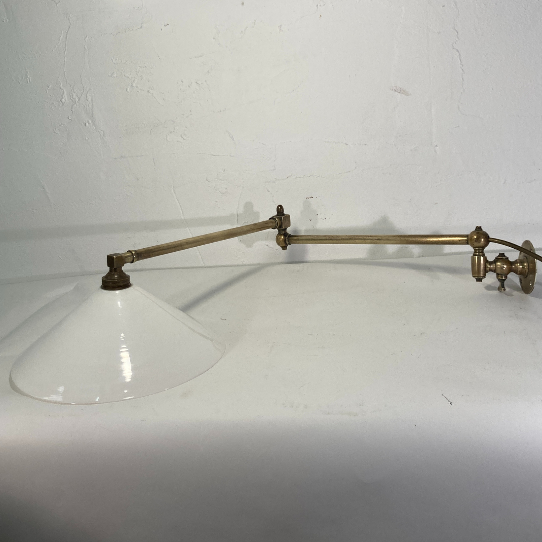 Brass and opaline art deco swing swivel wall lamp