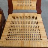 Set of 2 Wooden Art Deco Dining Chairs with Woven Cane Seat and Backrest