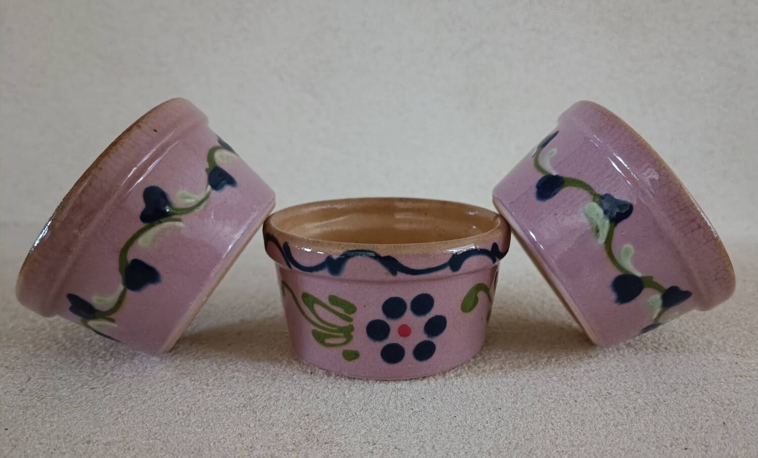 3 hand painted ramekins