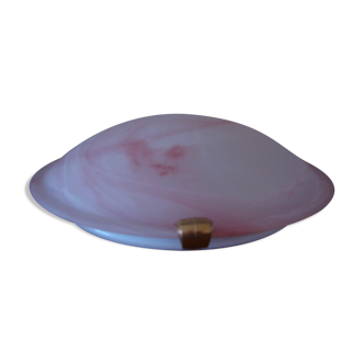 Plafonnier vintage en opaline blanche veinée de rose