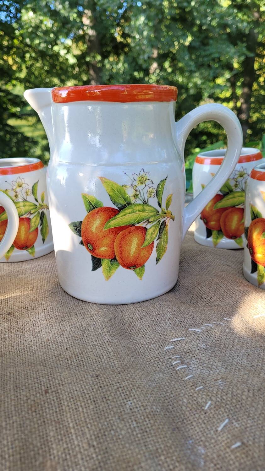 Chic vintage stoneware service campaign Digoin pitcher cup mug handmade