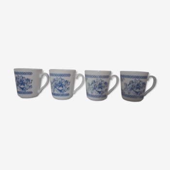 4  mugs Arcopal deco rose bleu