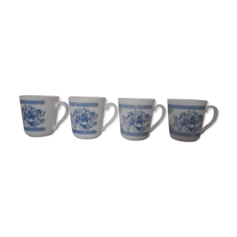 4  mugs Arcopal deco rose bleu