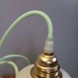 Lampe baladeuse opaline blanche vintage, cordon vert menthe