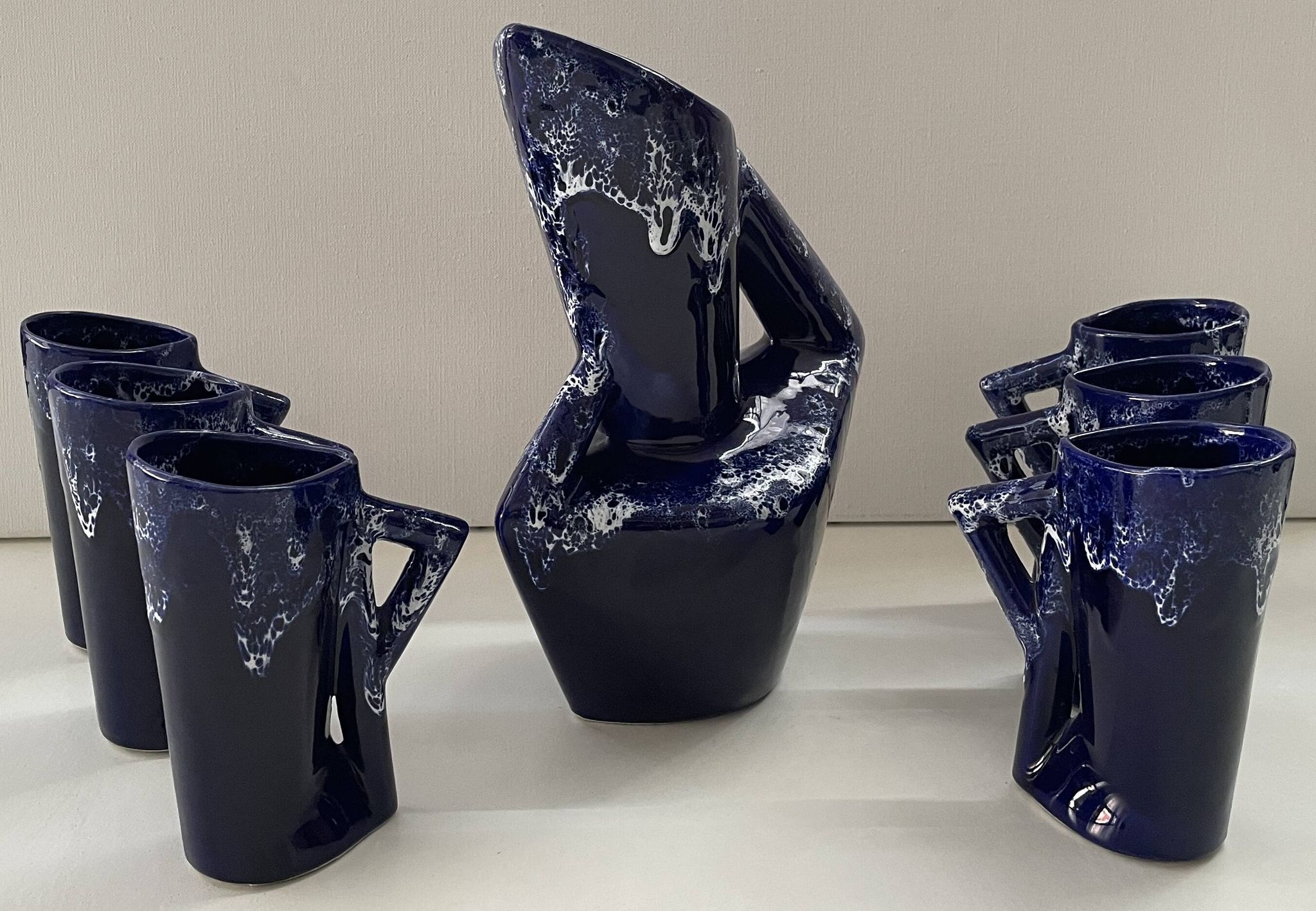 Ceramic orangeade service in ultramarine blue, workshop 59 - Vallauris -