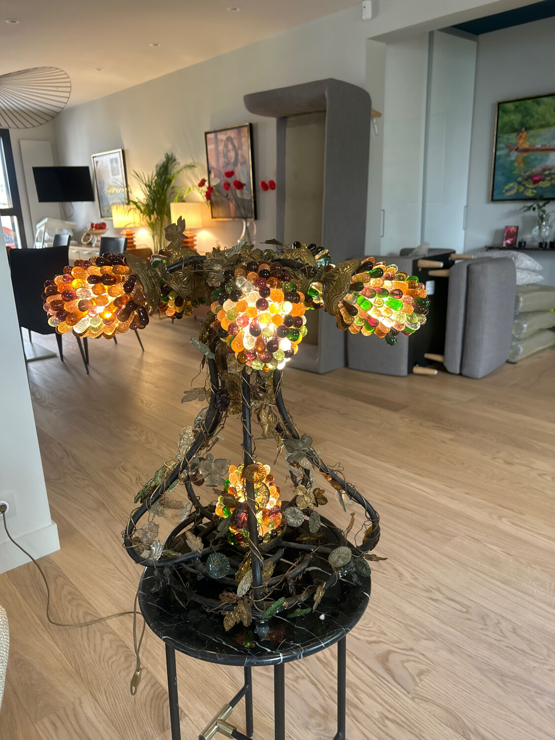 Tief lamp signed – Athena type cluster model – blown glass paste