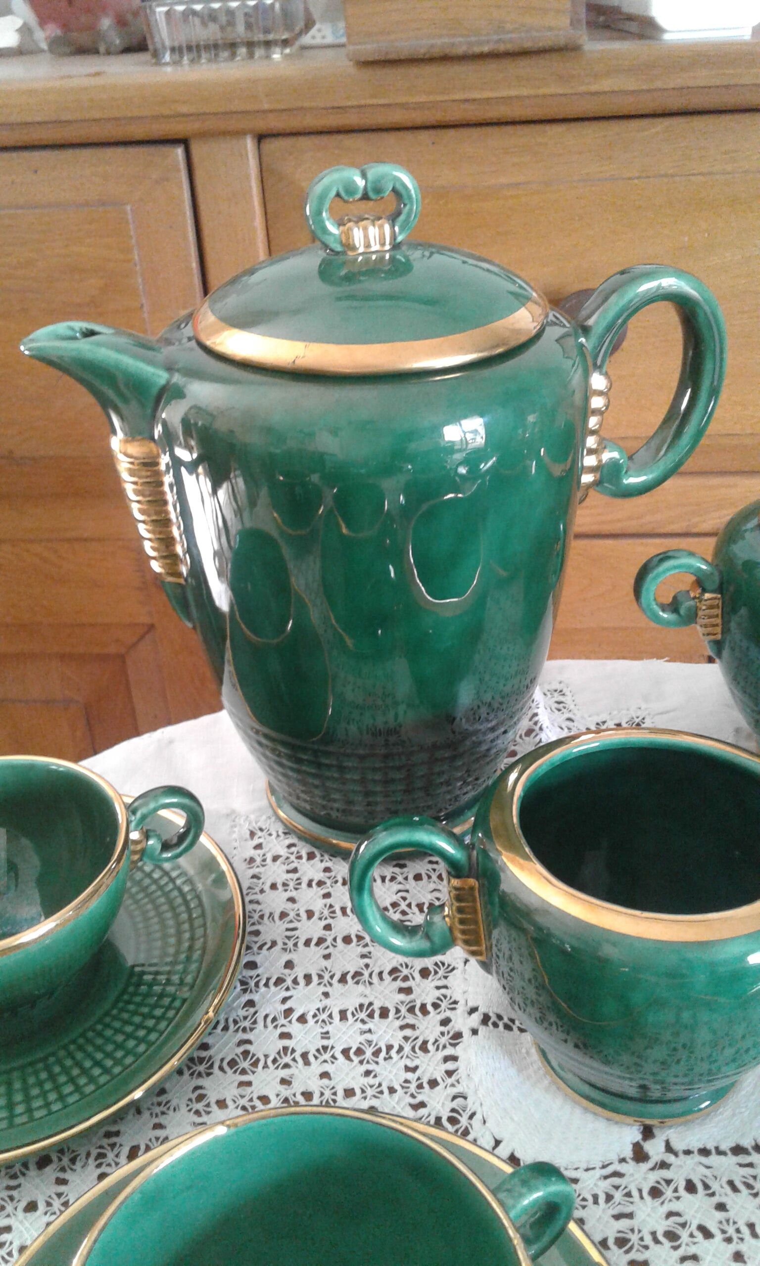 Coffee service, Saint Clement ceramics, Blanche Letalle, circa 50