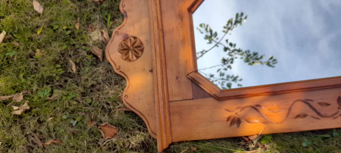Miroir octogonal, structure bois et tablette, rustique & campagne