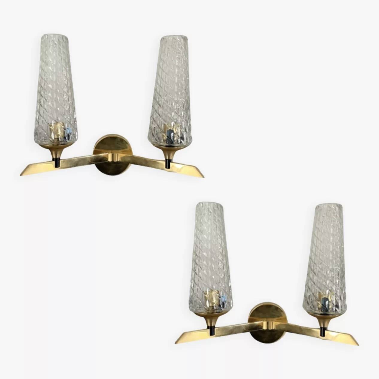 Paire d’appliques doubles dorées