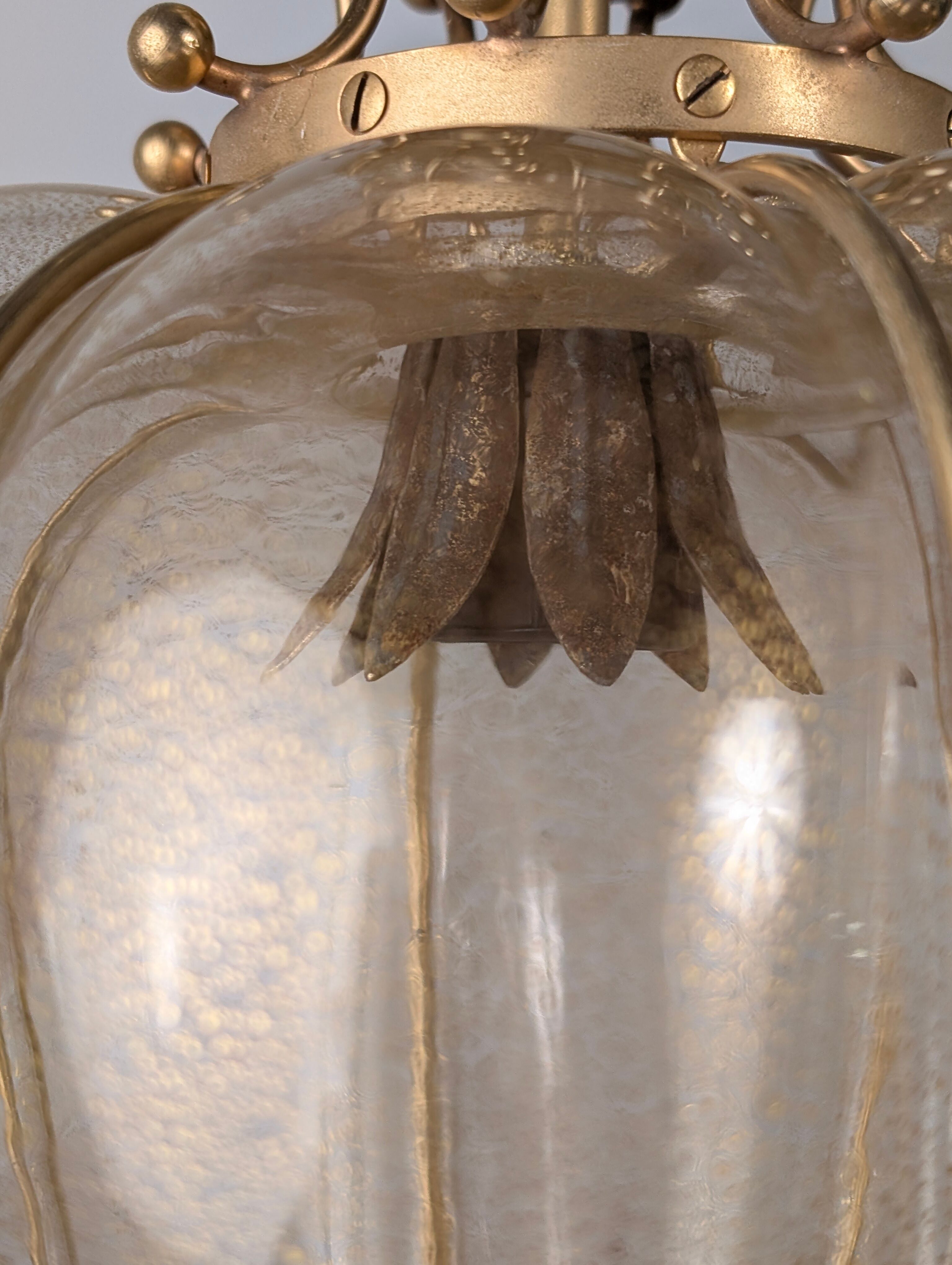 Barovier & Toso Murano blown glass lantern with 24k gold and brass, 1960s