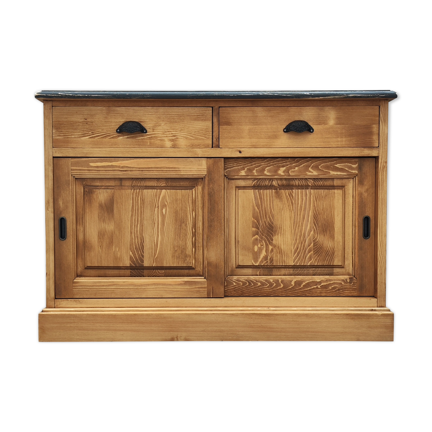 Furniture two sliding doors waxed pine above black patina